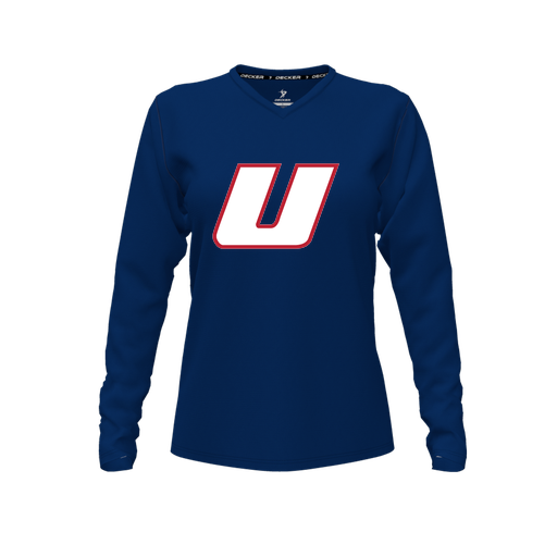 [FTLVCFNV-FYXS-LOGO1] Decker Comfort T-Shirt (Female Youth XS, Navy, V Neck, Logo 1, Long Sleeve)