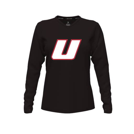 [FTLVPTBK-FYXS-LOGO1] Decker Performance T-Shirt (Female Youth XS, Black, V Neck, Logo 1, Long Sleeve)