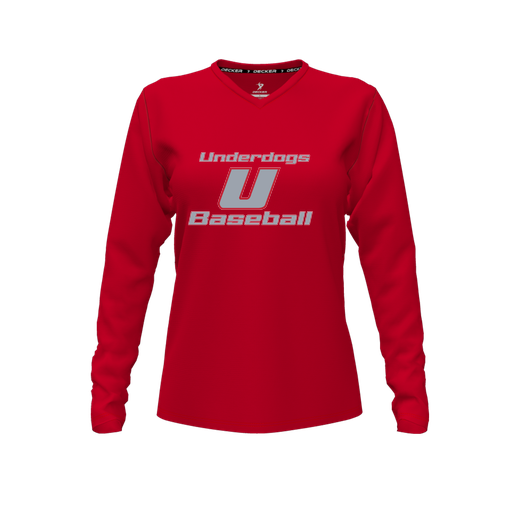 [FTLVPTRD-FYXS-LOGO3] Decker Performance T-Shirt (Female Youth XS, Red, V Neck, Logo 3, Long Sleeve)